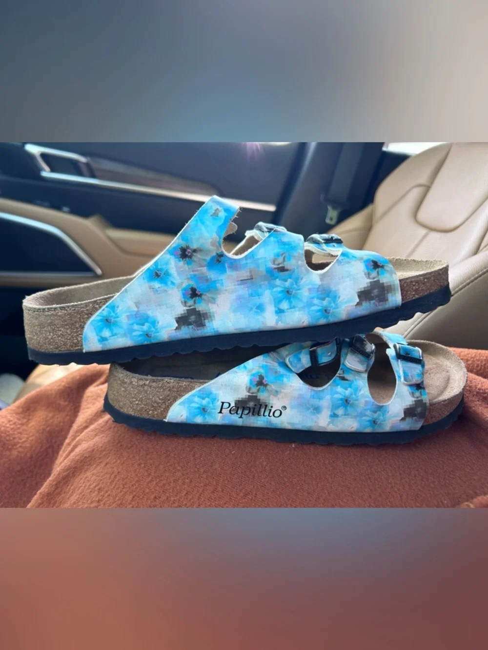 Women's Birkenstock Papillio Blue flower Three-Strap Sandals like new size 9 - Picture 4 of 4